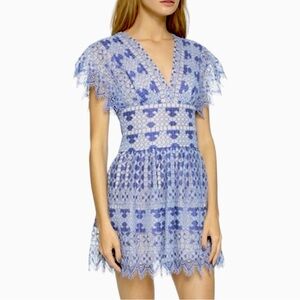 BCBGMaxAzria Blue & Tan Lace Fit & Flare Mini Dress NWT Women's Size 6
